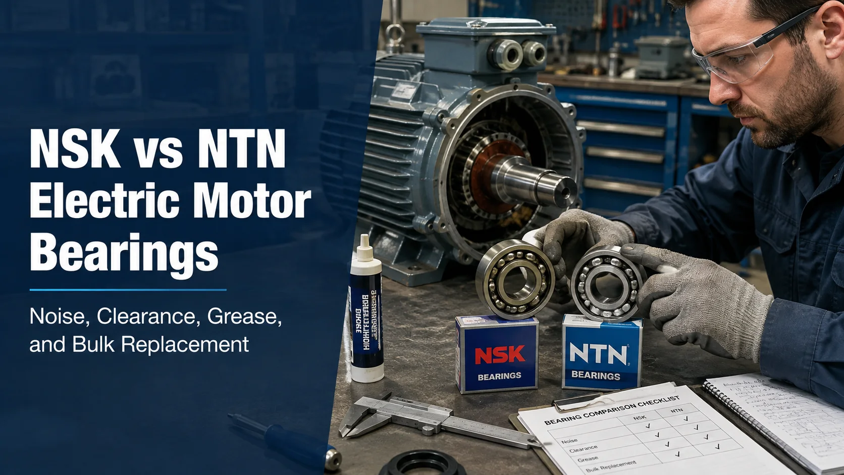 NSK vs NTN Electric Motor Bearings: Noise, Clearance, Grease, and Bulk Replacement NSK vs NTN Electric Motor Bearings: Noise, Clearance, Grease, and Bulk Replacement
